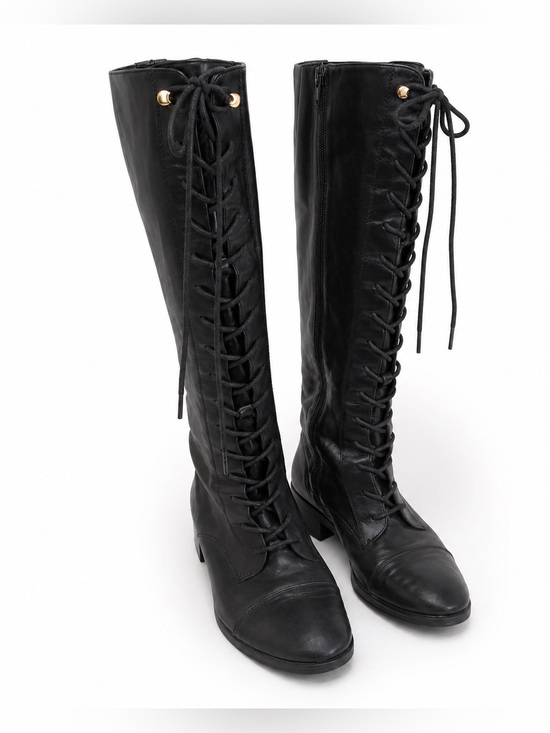 Lauren Ralph Lauren Shoes - LAUREN RALPH LAUREN Tall Lace Up Boots Black Leather Riding Size 7